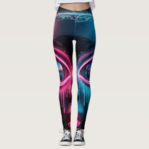 Abstract gezicht grote ogen rode lippen neon leggi leggings