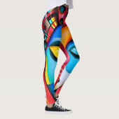 Abstract gezicht Grote ogen Rode Lips Neon Roze Le Leggings (Rechts)