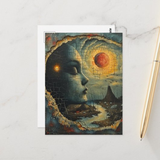 Abstract Gezicht Grunge Surreal Landscape Briefkaart (Voorkant / Achterkant in situ)