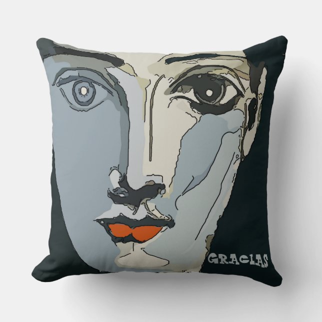 Abstract gezicht in blauw Sierkussen (Voorkant)