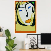 Abstract gezicht in geel , poster (Thuiskantoor)