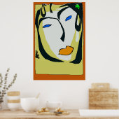 Abstract gezicht in geel , poster (Keuken)