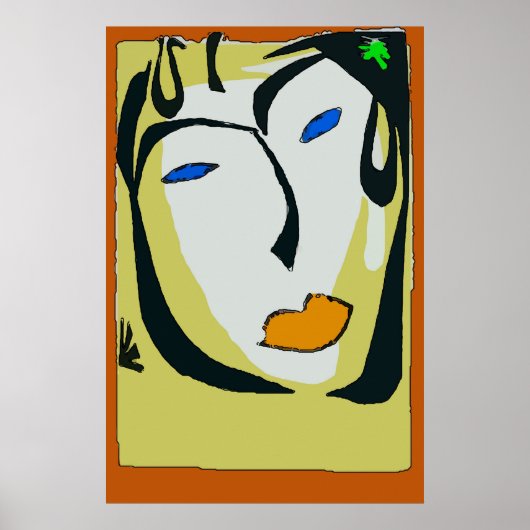 Abstract gezicht in geel , poster (Voorkant)