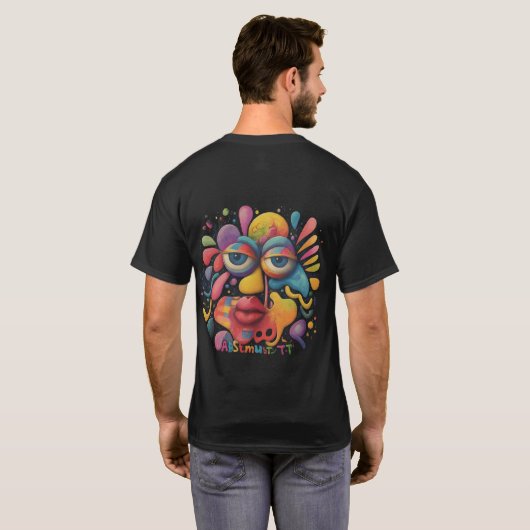 Abstract gezicht, kleurrijk wapenschild, geavancee t-shirt (Achterkant volledig)