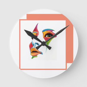 Abstract Gezicht Kleurrijke coole vrouwenkunst Ronde Klok
