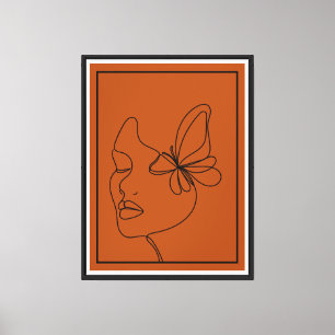 Abstract gezicht met Butterfly Line Art Print – Mi