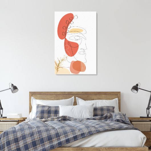 Abstract gezicht met rode en oranje Bob bladeren Canvas Afdruk (Insitu (Slaapkamer))