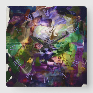 Abstract gezicht met symbolen vierkante klok