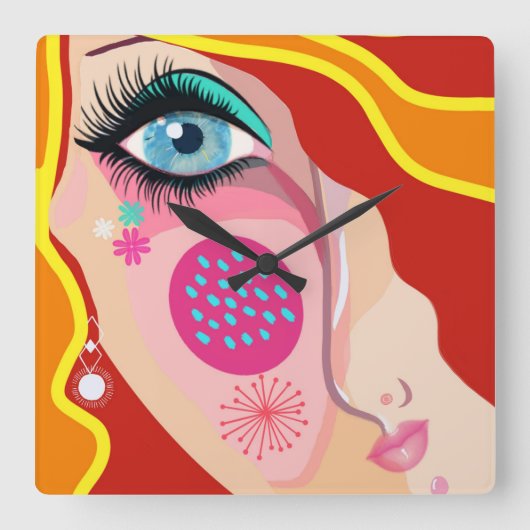 Abstract gezicht Ooggelrode patronen Vierkante Klok (Voorkant)