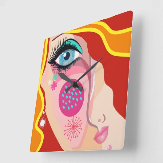 Abstract gezicht Ooggelrode patronen Vierkante Klok (Hoek)