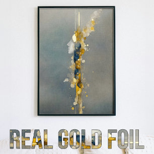 Abstract gezicht silhouet goudblauw geel grijs folie afdrukken