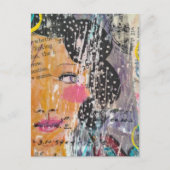 Abstract Gezicht Stippen Haar Mixed Media Collage Briefkaart (Voorkant)