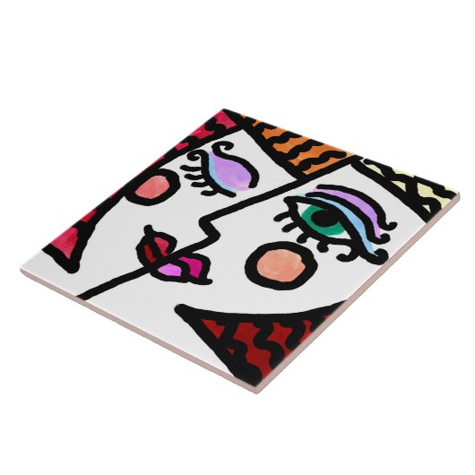 Abstract gezicht van de vrouw tegeltje (Zijkant)