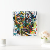 Abstract gezicht van een vreemdeling vierkante klok (Huis)