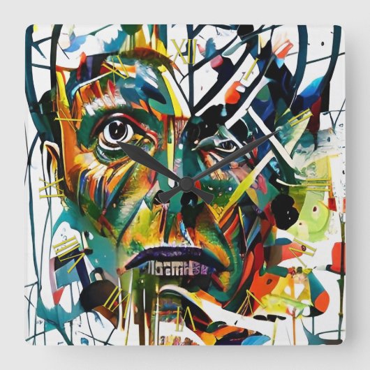 Abstract gezicht van een vreemdeling vierkante klok (Voorkant)