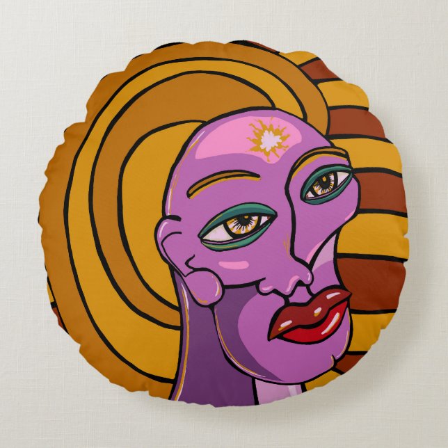 Abstract Gezicht, Volg Je Dromen, Digitale Kunst Rond Kussen (Voorkant)