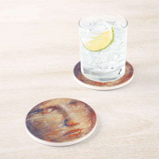 Abstract gezicht zandsteen onderzetter (Zijkant)