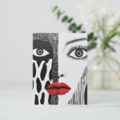 Abstract gezicht zwart wit rood briefkaart (Staand voorkant)