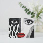 Abstract gezicht zwart wit rood briefkaart (Staand voorkant)