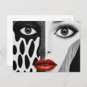 Abstract gezicht zwart wit rood briefkaart (Voorkant / Achterkant)