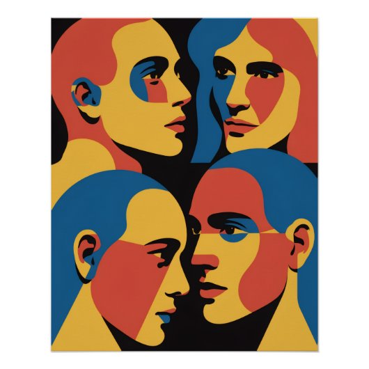 Abstract Gezichten Raster Kunstprint, Menselijke G Perfect Poster (Voorkant)