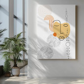 Abstract Gezichtskunst geel met cirkelpatroon Canvas Afdruk