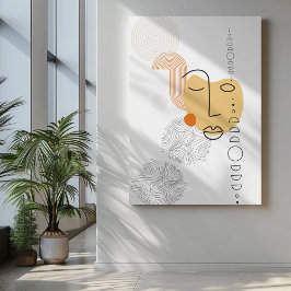 Abstract Gezichtskunst geel met cirkelpatroon Canvas Afdruk