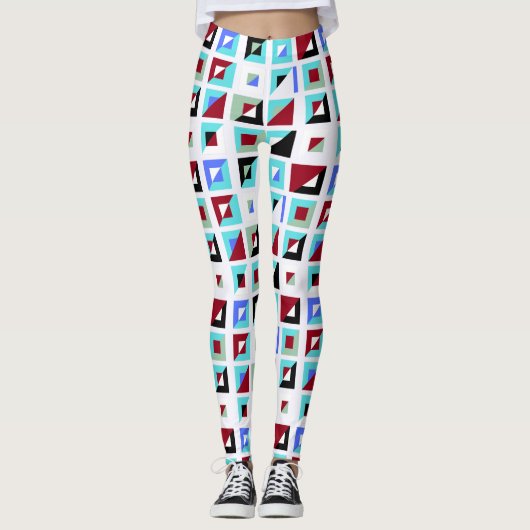 Abstract Ghost White Mosaic Pattern Leggings (Voorkant)