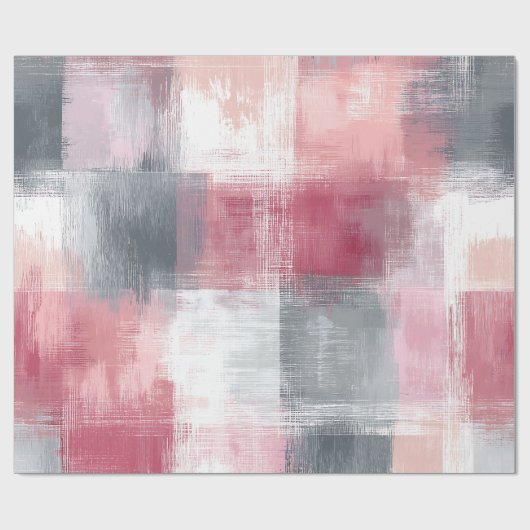 Abstract Gingham Pink and Grey Cadeaupapier (Vlak)