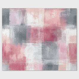 Abstract Gingham Roze en Grijs Cadeaupapier
