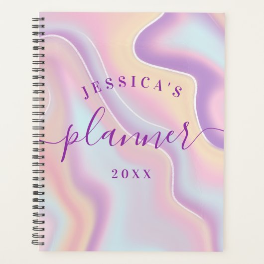 Abstract Girly Pink Yellow Iridescent Holographic Planner (Voorkant)