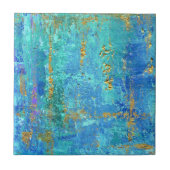 Abstract glam blauwgroen, blauw en gouden textuur tegeltje (Voorkant)