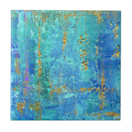 Abstract glam blauwgroen, blauw en gouden textuur  tegeltje