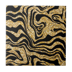 Abstract Glam Elegant Classy Zwart en Goud Marbly Tegeltje