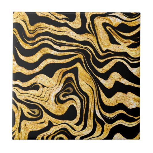 Abstract Glam Elegante Klasse Zwarte en Gouden Mar Tegeltje (Voorkant)