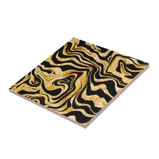 Abstract Glam Elegante Klasse Zwarte en Gouden Mar Tegeltje (Zijkant)