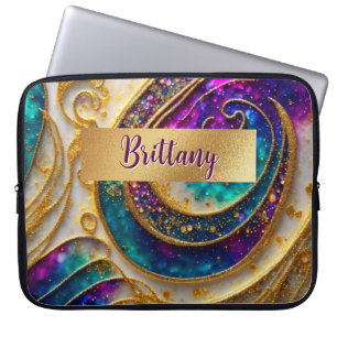 Abstract Glam Modern Alcohol Ink Paars & Gold Laptop Sleeve