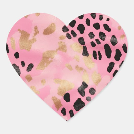 Abstract Glam Roze Goud Zwart Leopard Print Hart Sticker (Voorkant)