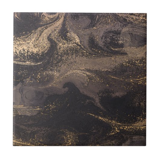 Abstract glam zwart en gouden textuur effect tegeltje (Voorkant)