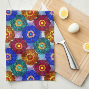 Abstract glas-in-lood rood groen blauw oranje theedoek
