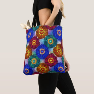 Abstract glas-in-lood rood groen blauw oranje tote bag