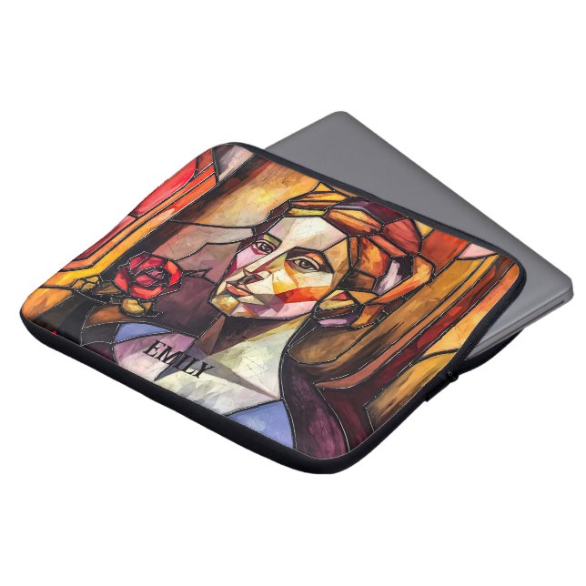 Abstract Glas in lood vrouwenportret Laptop Sleeve (Voorkant top)