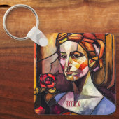 Abstract Glas in lood vrouwenportret met Roos Sleutelhanger (Voorkant)