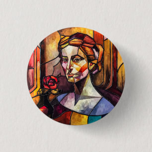 Abstract Glas in lood vrouwenportret Ronde Button 3,2 Cm