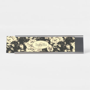 Abstract glazen floreel monogram bureau naambordje