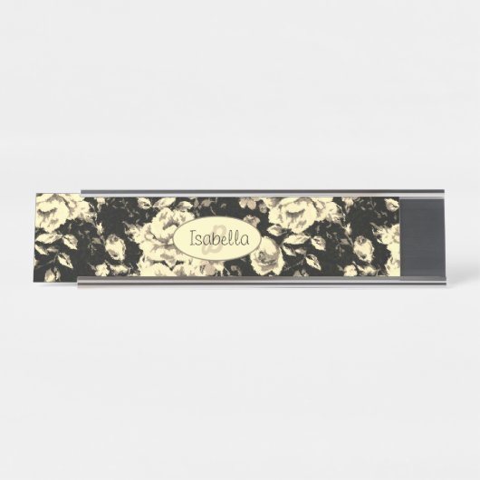 Abstract glazen floreel monogram bureau naambordje (Voorkant)