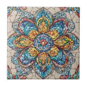 Abstract Glazen in lood bloem Tegeltje