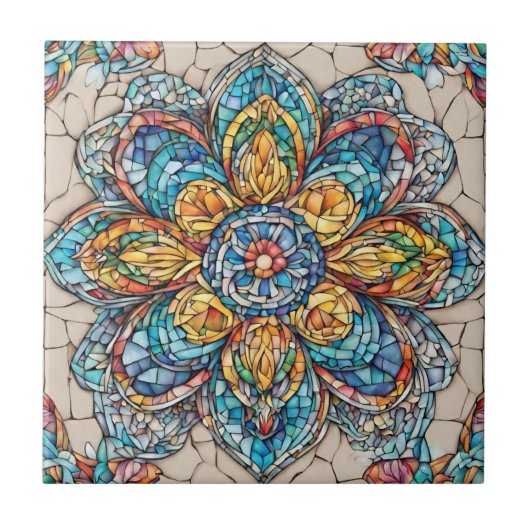 Abstract Glazen in lood bloem Tegeltje (Voorkant)