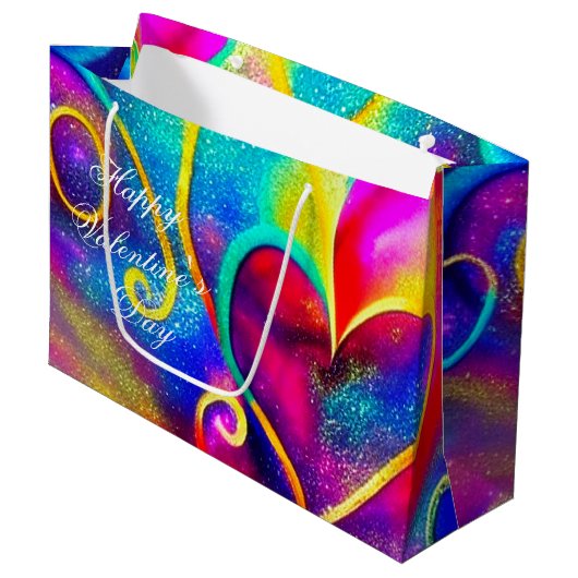 Abstract glinsterende harten valentijn groot cadeauzakje (Voorkant Gekanteld)