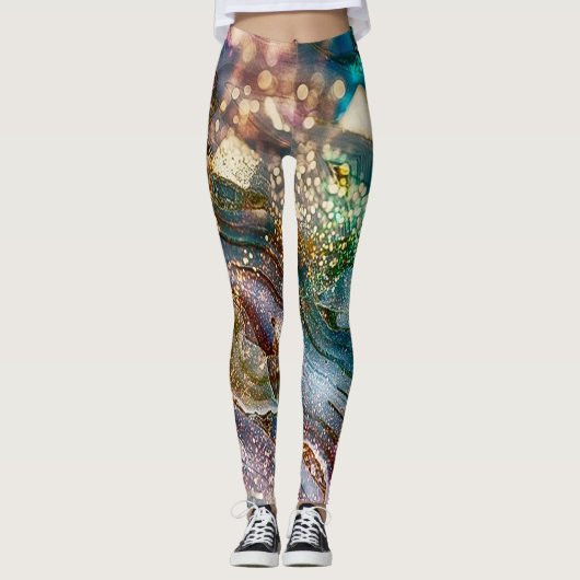 Abstract Glitter and Marble Pink and Blue Leggings (Voorkant)